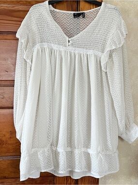 ASOS Design Women’s White Sheer Coquette Prairie Blouse Size 8 Balloon Sleeves